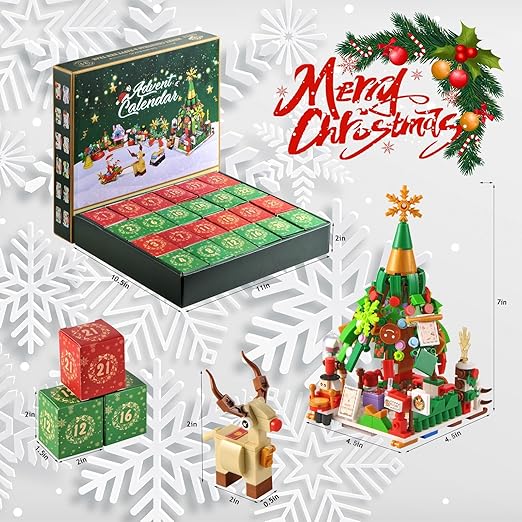 Adventskalender met 24 mini-bouwsets van bouwsteentjes