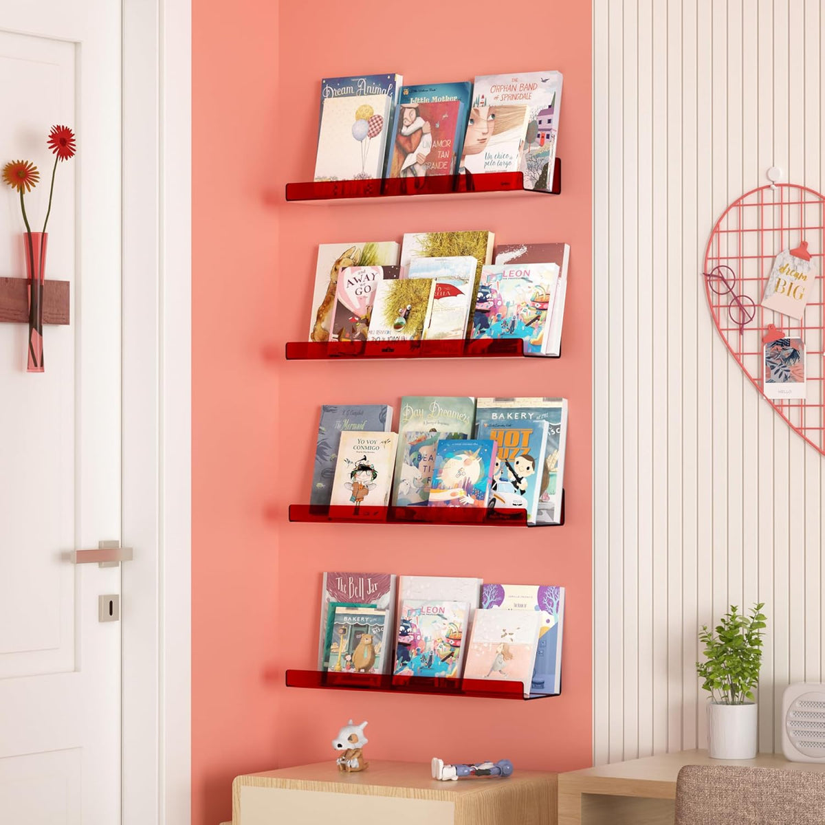 4-Pack Acryl Planken | 15” Zwevende Boekenplanken voor Wandopslag in Elke Kamer