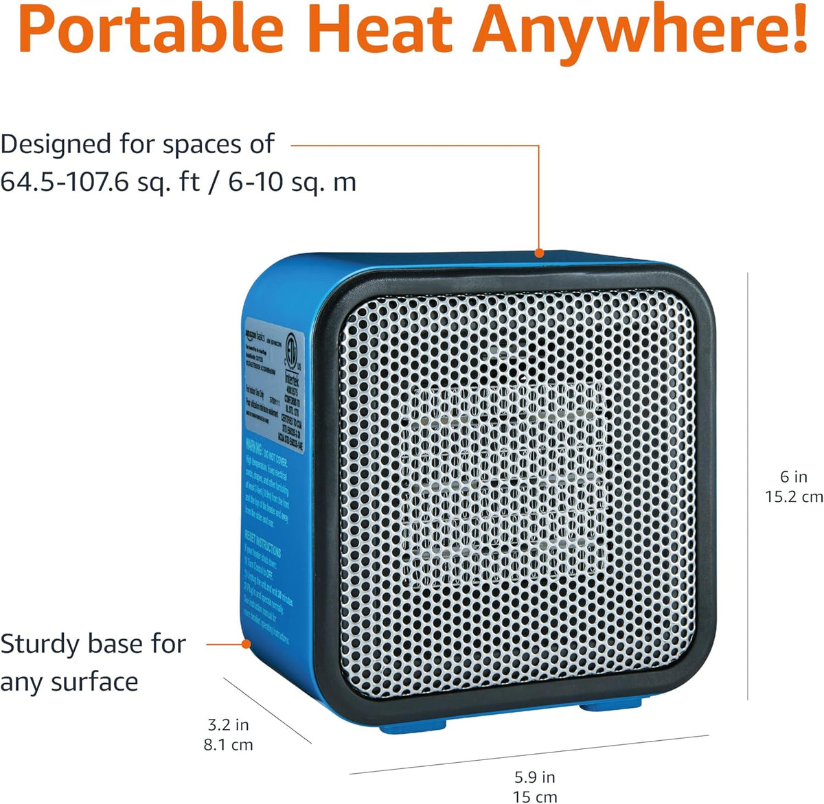 Compacte keramische kachel 500 W met omvalbeveiliging