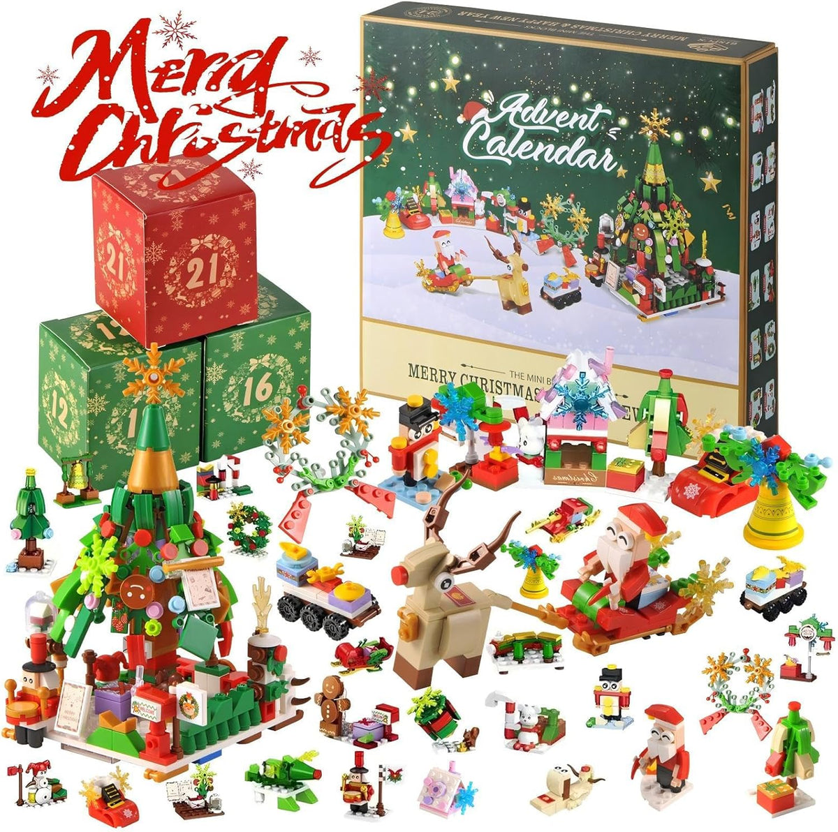 Adventskalender met 24 mini-bouwsets van bouwsteentjes