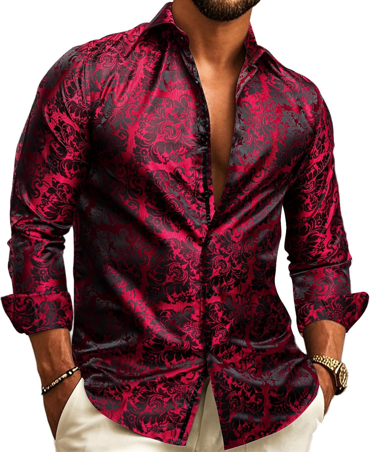 Herenoverhemd met paisley-jacquard – model met lange mouwen voor bruiloften en avondkleding