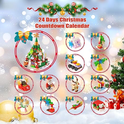 Adventskalender met 24 mini-bouwsets van bouwsteentjes