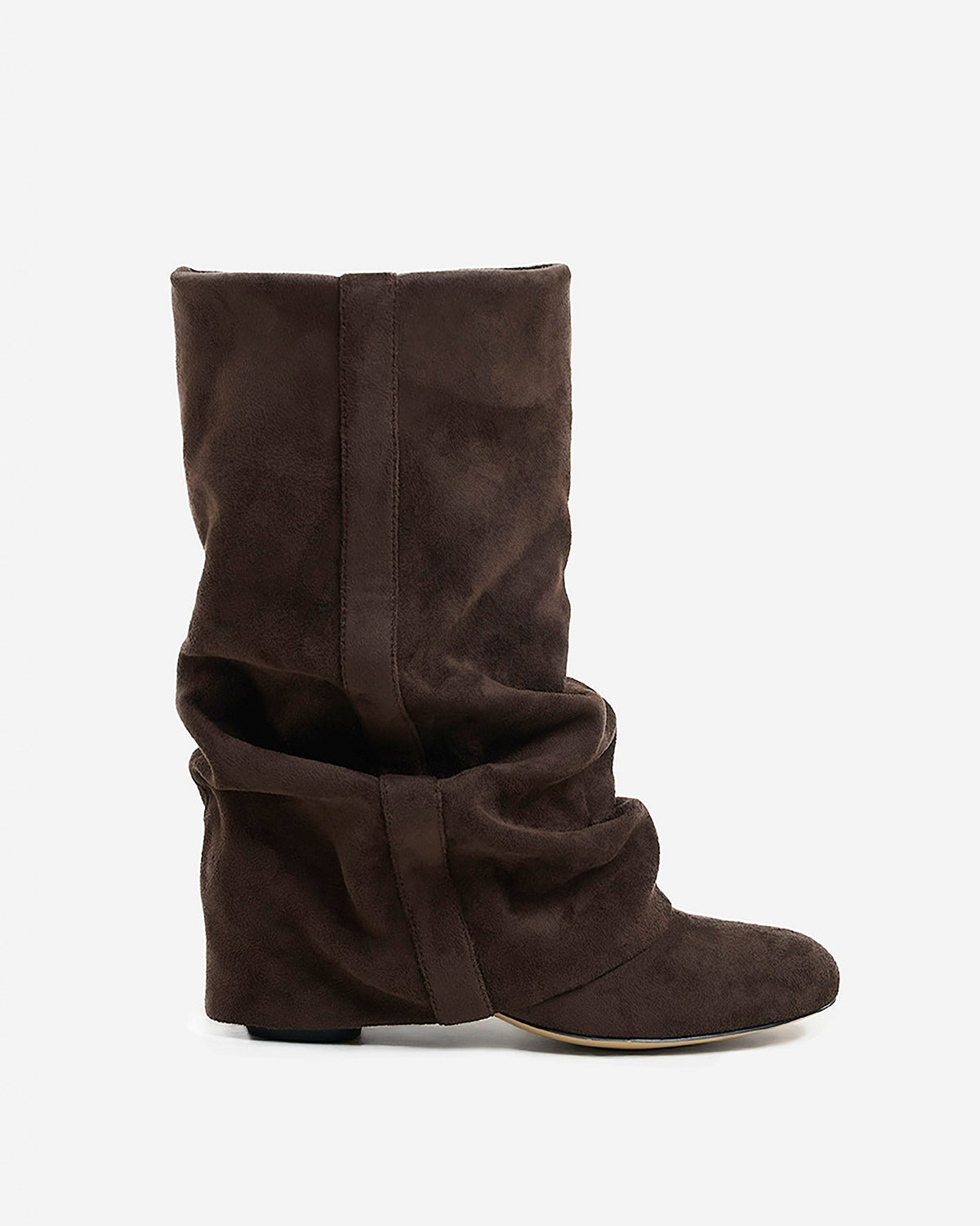 Slouchy kniehoge laarzen voor dames met verborgen hak, ronde neus, donkere chocolade