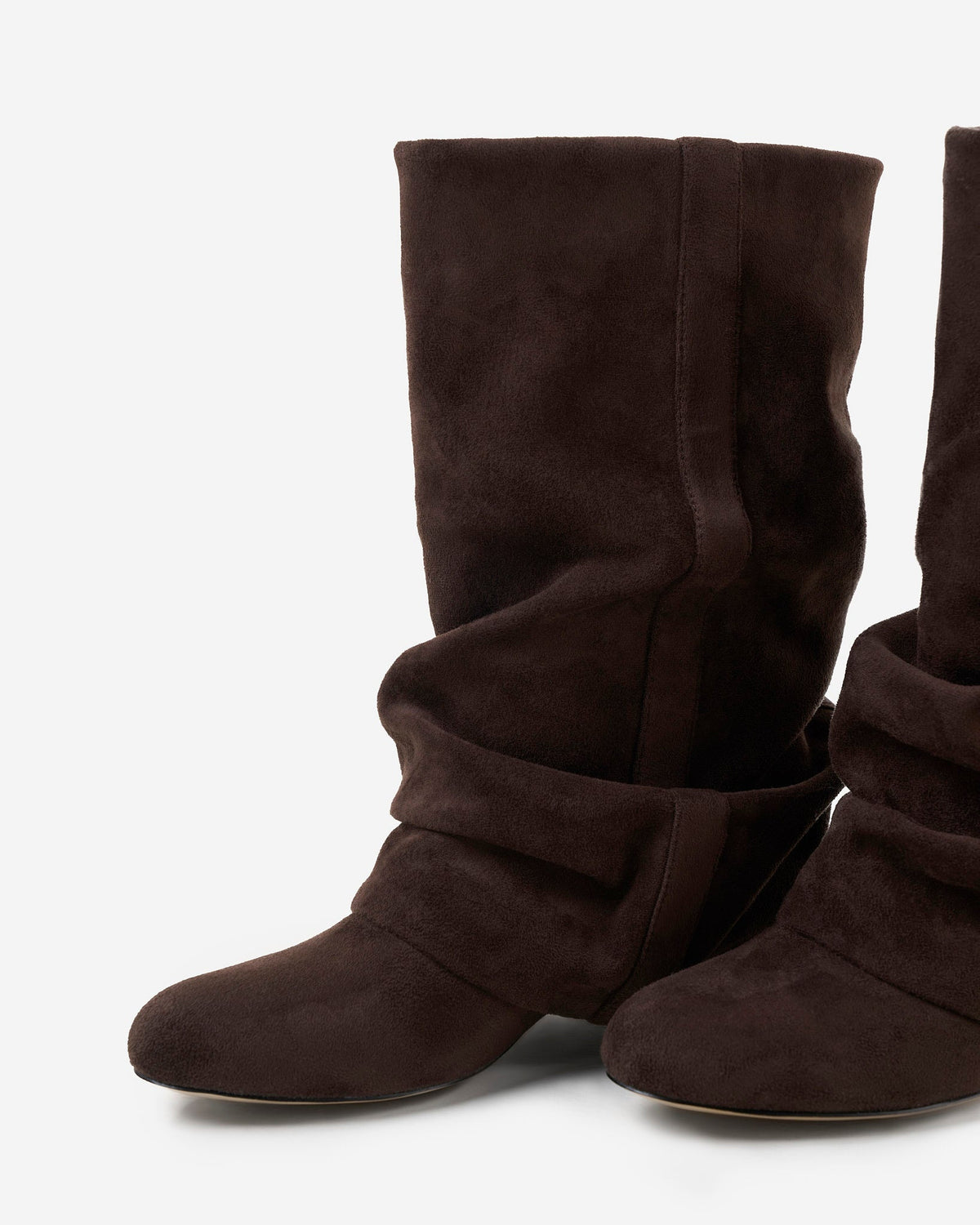 Slouchy kniehoge laarzen voor dames met verborgen hak, ronde neus, donkere chocolade