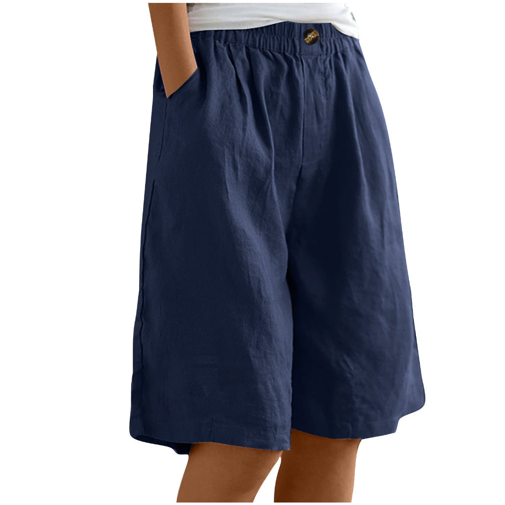 Women's Cotton And Linen Cropped Loose High Waist Shorts