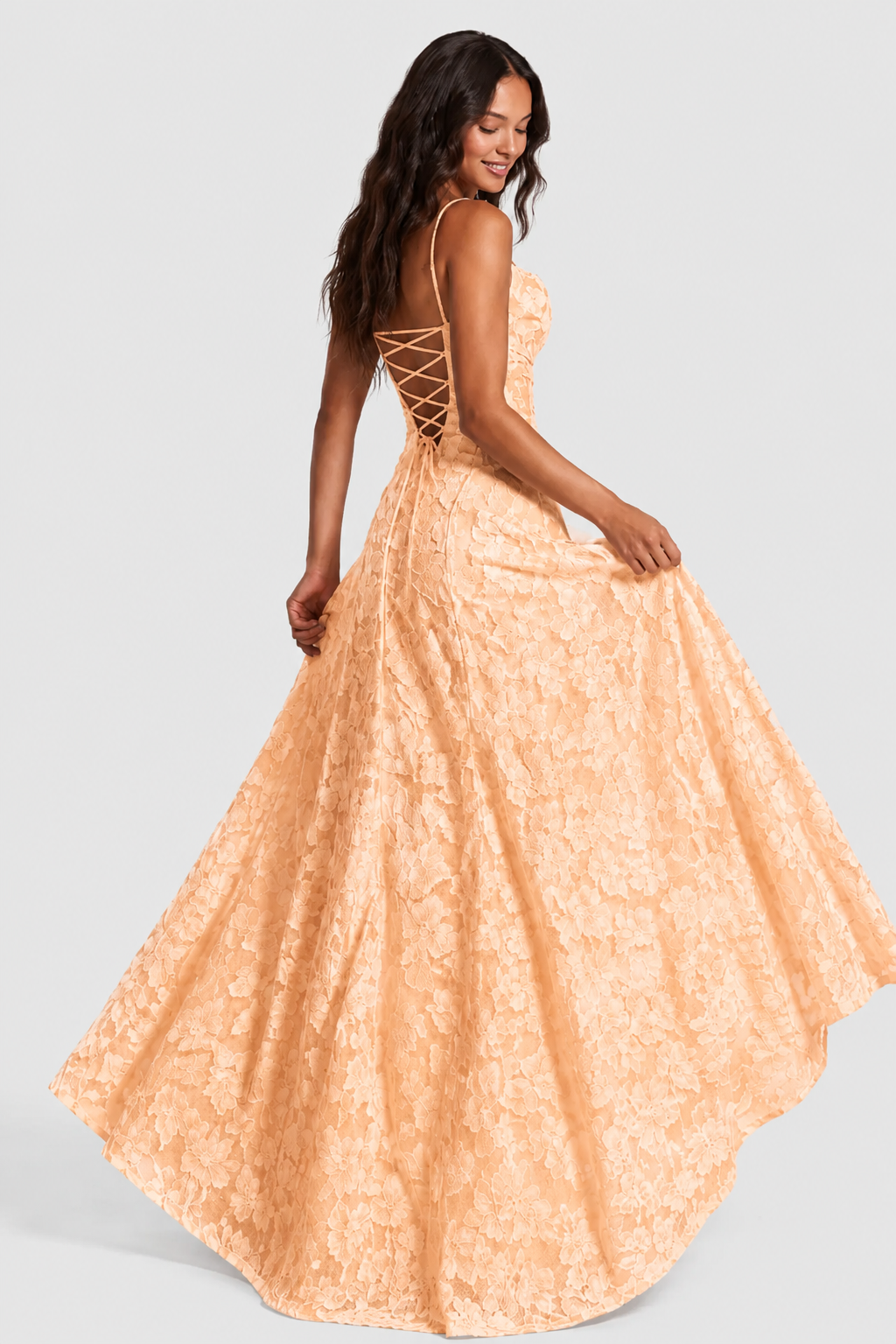 Verhoogd 3D-bloemenkant A-lijn midi-maxi-jurk met gedrapeerde halslijn