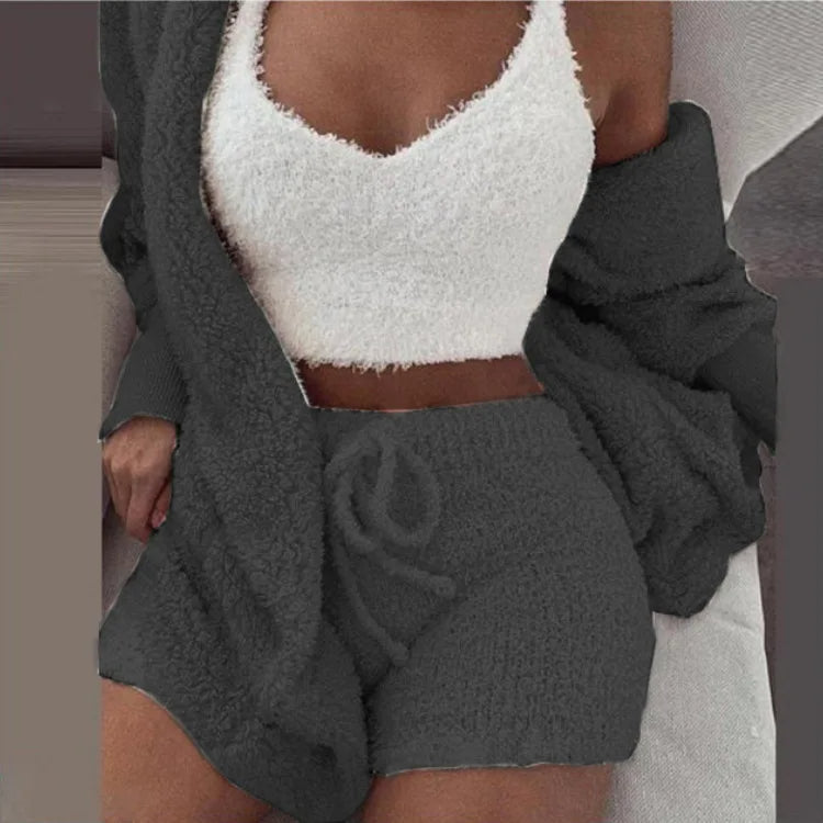 Fluffy 3-delige Dames Pyjamaset met Hoodie