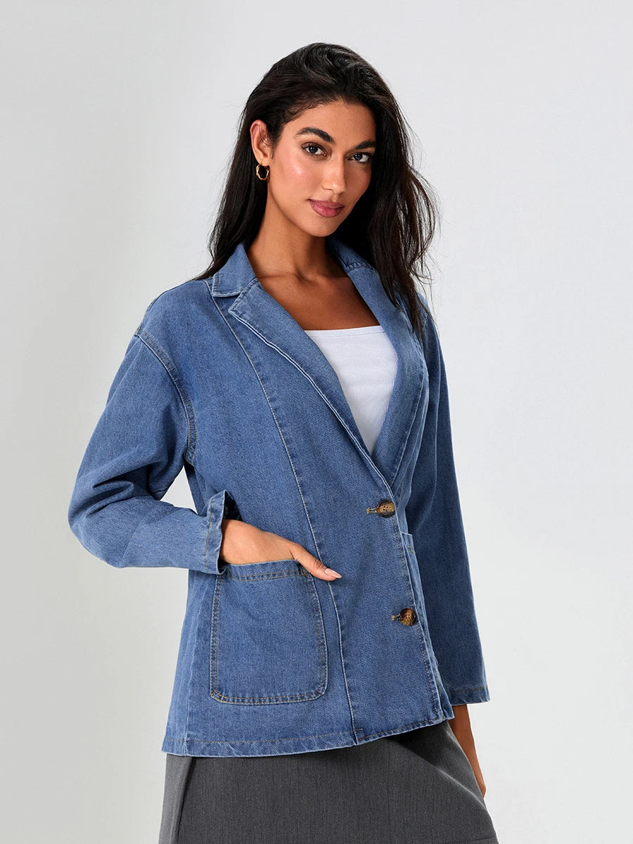 UrbanEdge – denim blazer met klassieke pasvorm