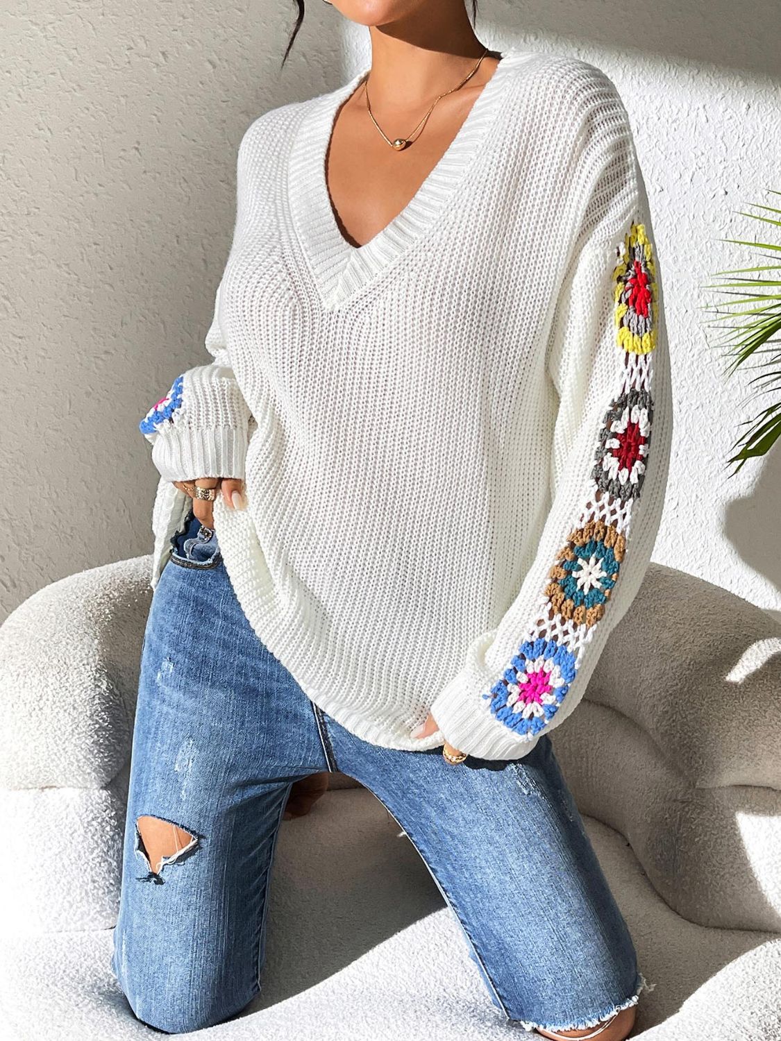 Gebreide sweater met bloemenprint voor dames