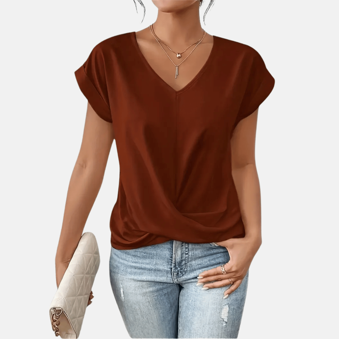 Dames V-hals blouse met gedrapeerde zoom