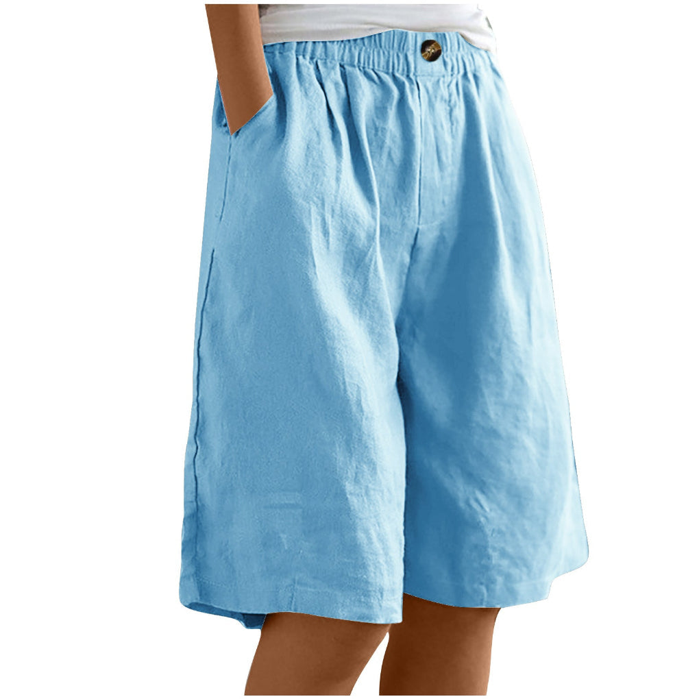 Women's Cotton And Linen Cropped Loose High Waist Shorts