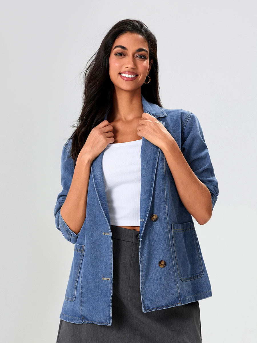 UrbanEdge – denim blazer met klassieke pasvorm
