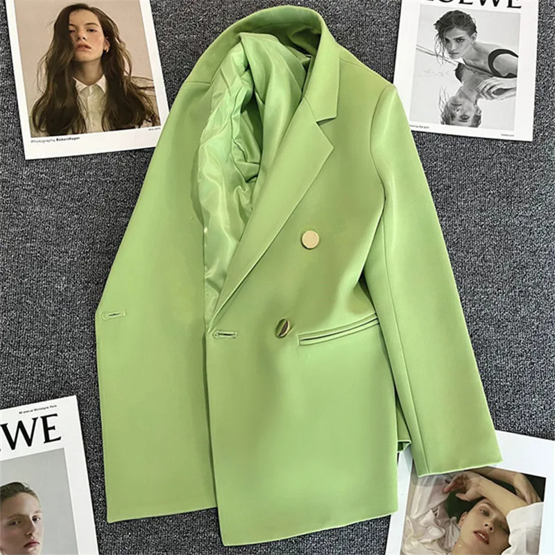 Lange Dames Blazer met Gouden Knopen & Dubbele Sluiting damespak kantoorpak vrouwenpak