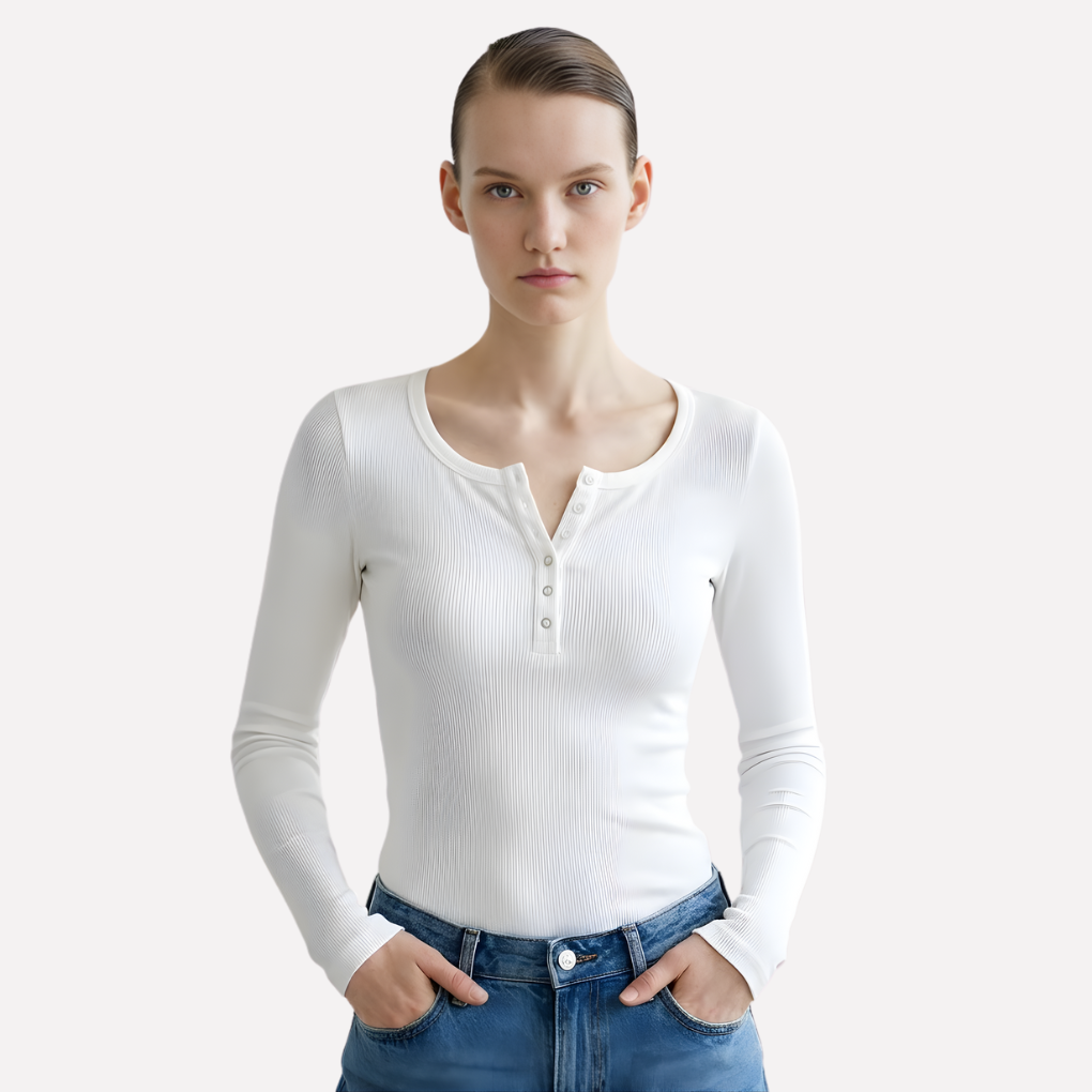 Vrouwen lange Mouwen Henley Top