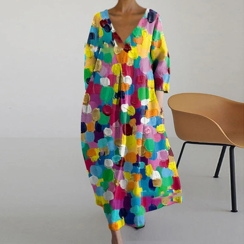Maxijurk met abstracte bloemenprint en zakken