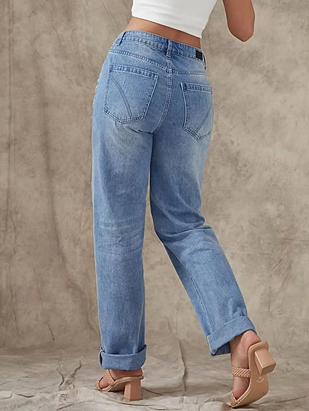 Low Waist Ripped Straight Leg Jeans voor Vrouwen