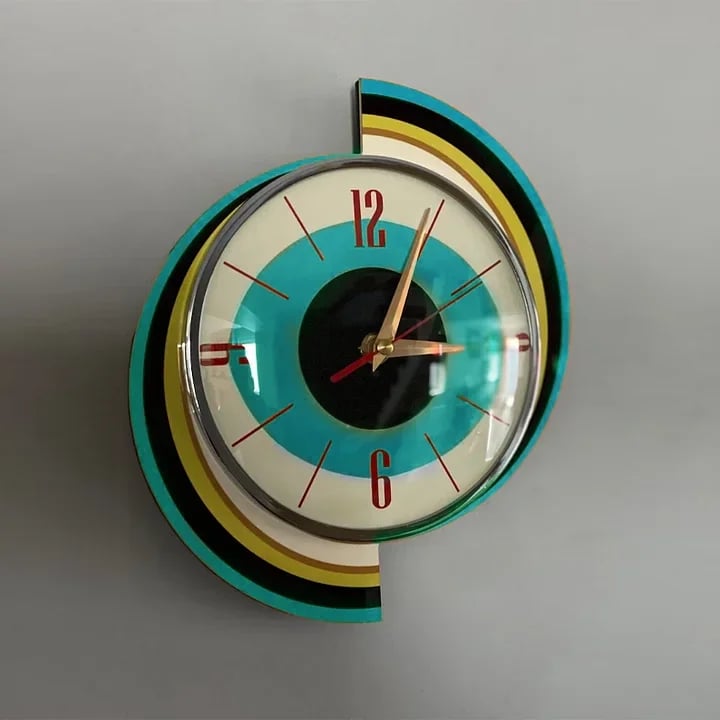 Handgemaakte wandklok in mid-century-stijl | Retro-wanddecoratie, stil & werkt op batterijen