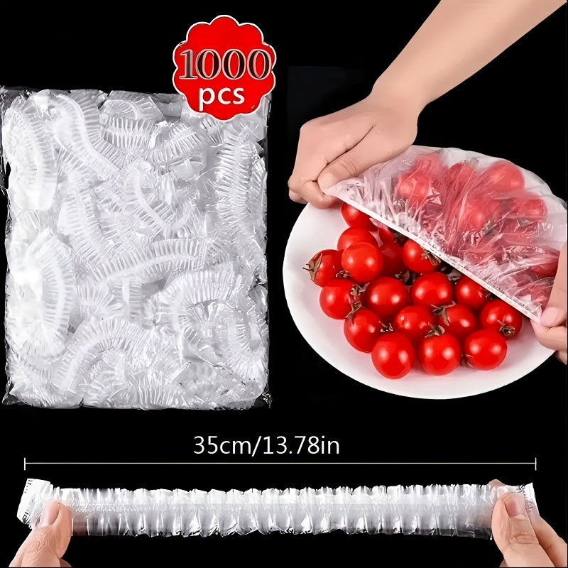 1000 elastische wegwerpafdekkingen voor voedsel, PE-afdekkingen voor schalen en borden 35 cm