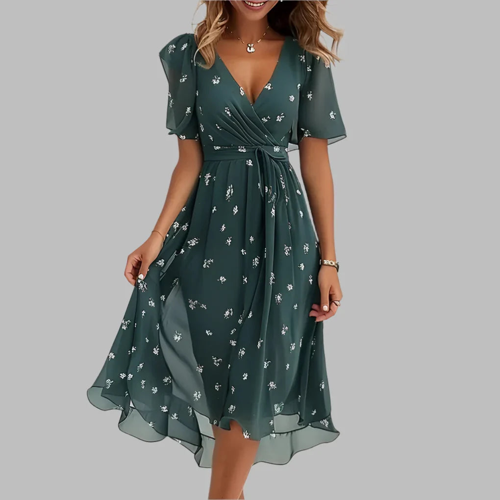 Stijlvolle geplooide midi-jurk met bloemenprint voor dames