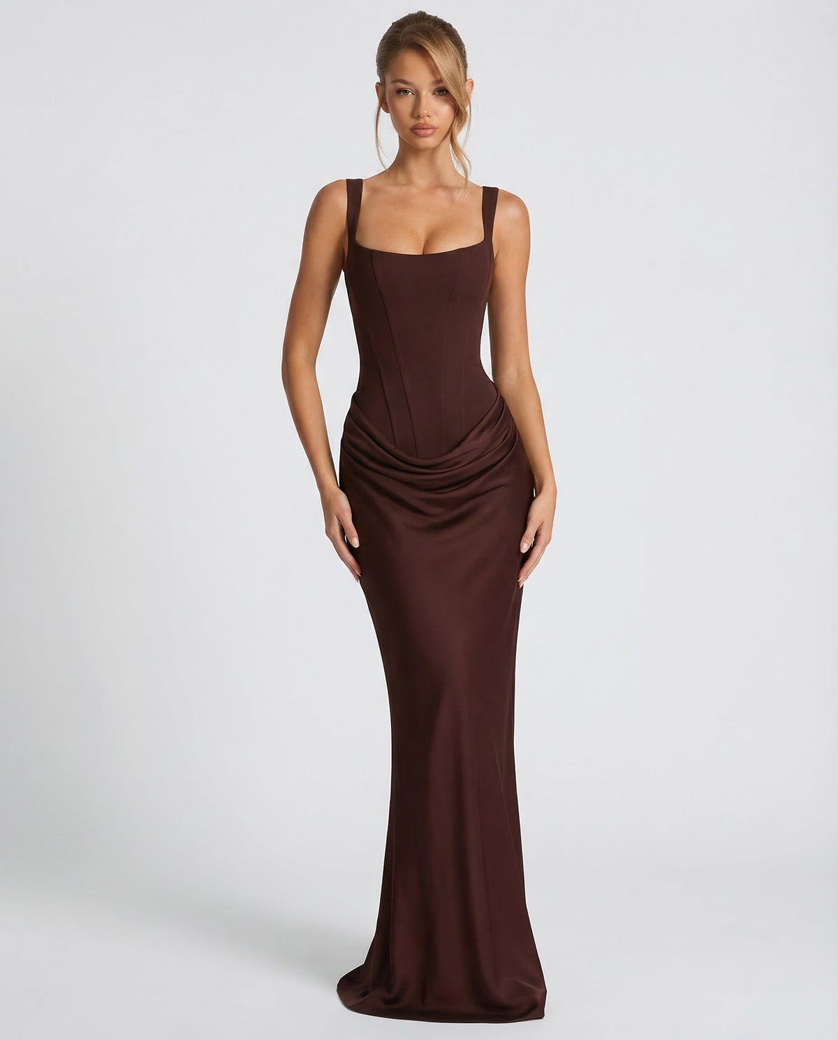 Dames maxi-corsetjurk met gedrapeerde taille en gevormd silhouet