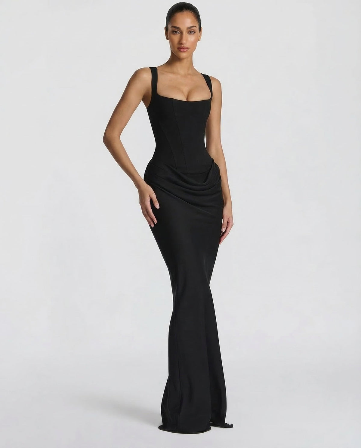Dames maxi-corsetjurk met gedrapeerde taille en gevormd silhouet