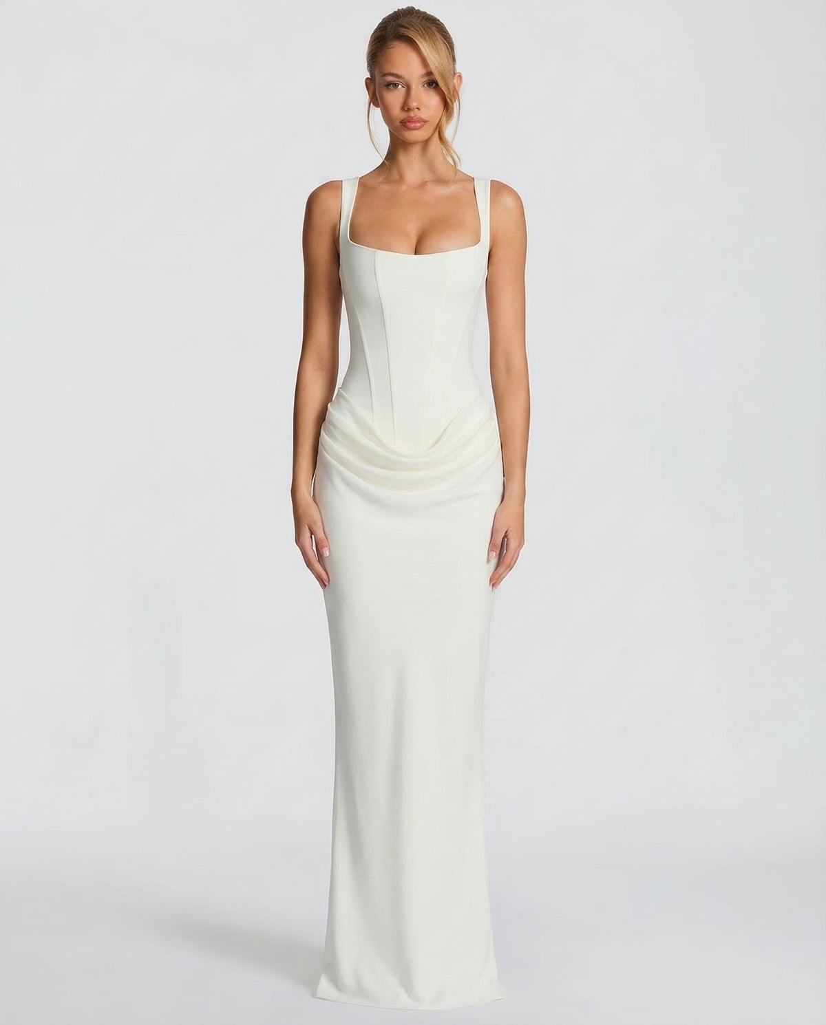 Dames maxi-corsetjurk met gedrapeerde taille en gevormd silhouet