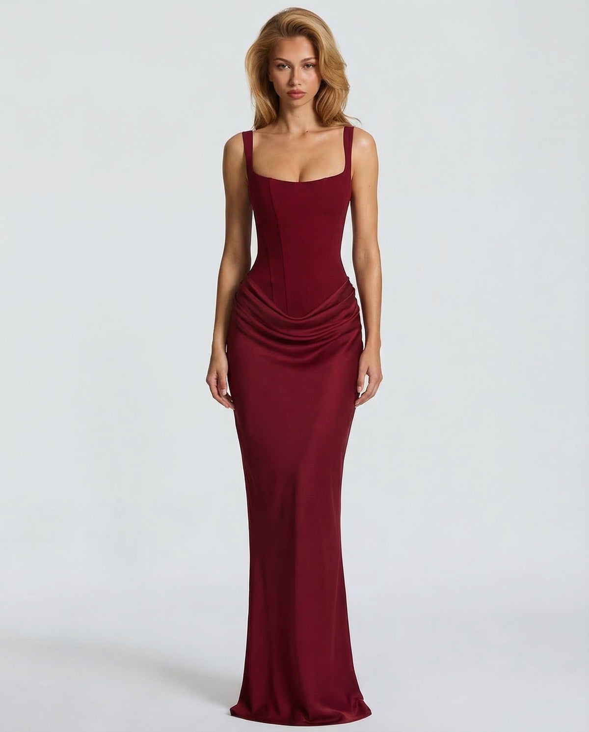 Dames maxi-corsetjurk met gedrapeerde taille en gevormd silhouet