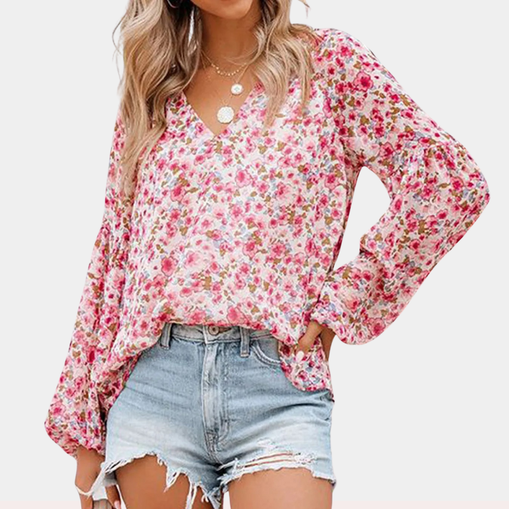 Chiffon Bloemenprint Blouse met V-hals Dames