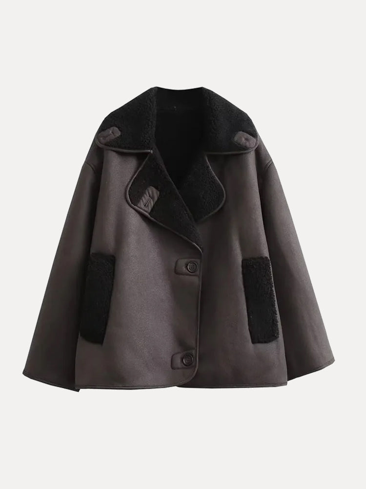 Micas - oversized leren Dames Jas Met Bont