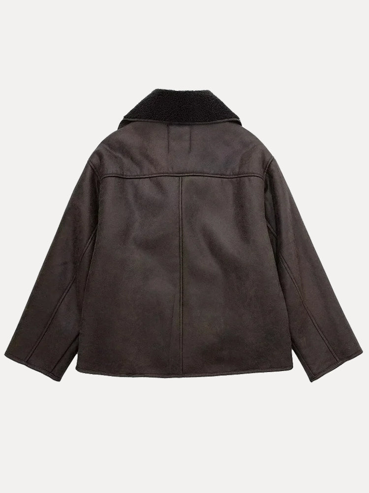 Micas - oversized leren Dames Jas Met Bont