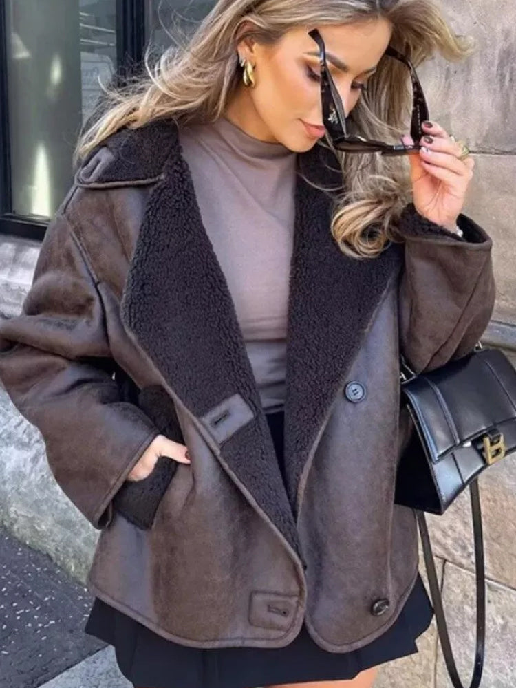Micas - oversized leren Dames Jas Met Bont