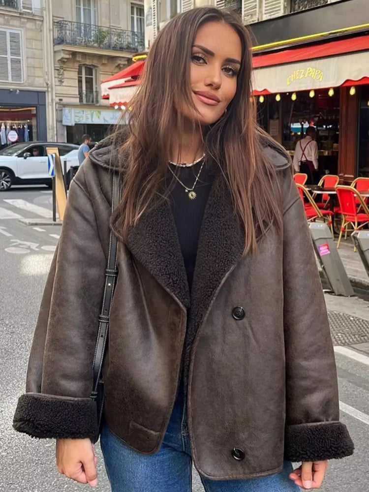 Micas - oversized leren Dames Jas Met Bont