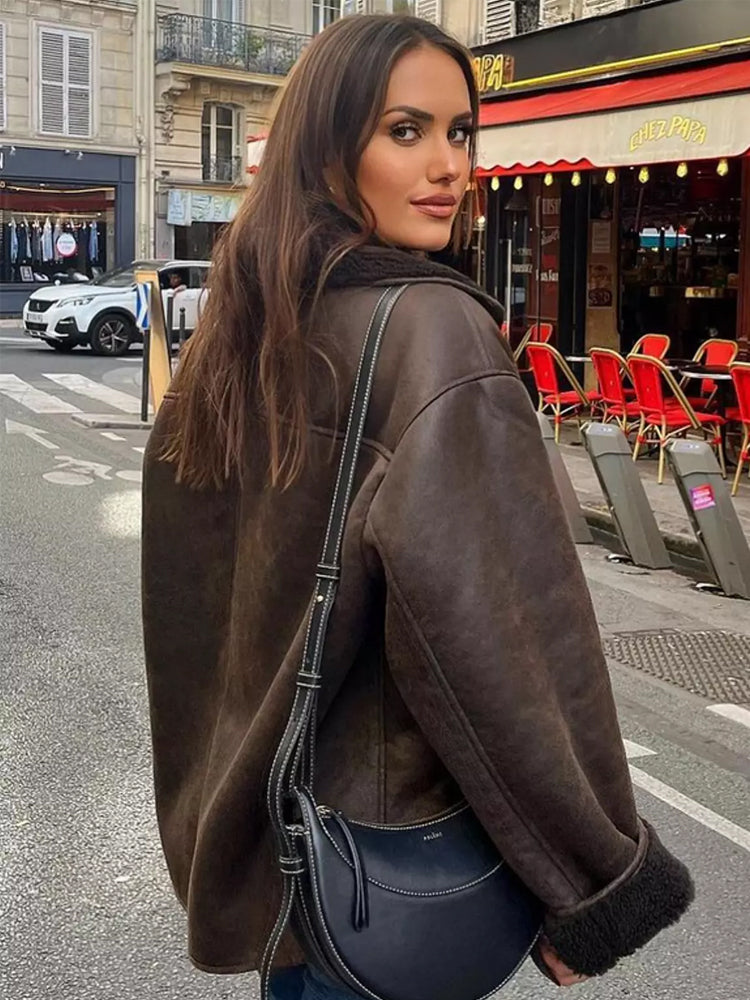 Micas - oversized leren Dames Jas Met Bont