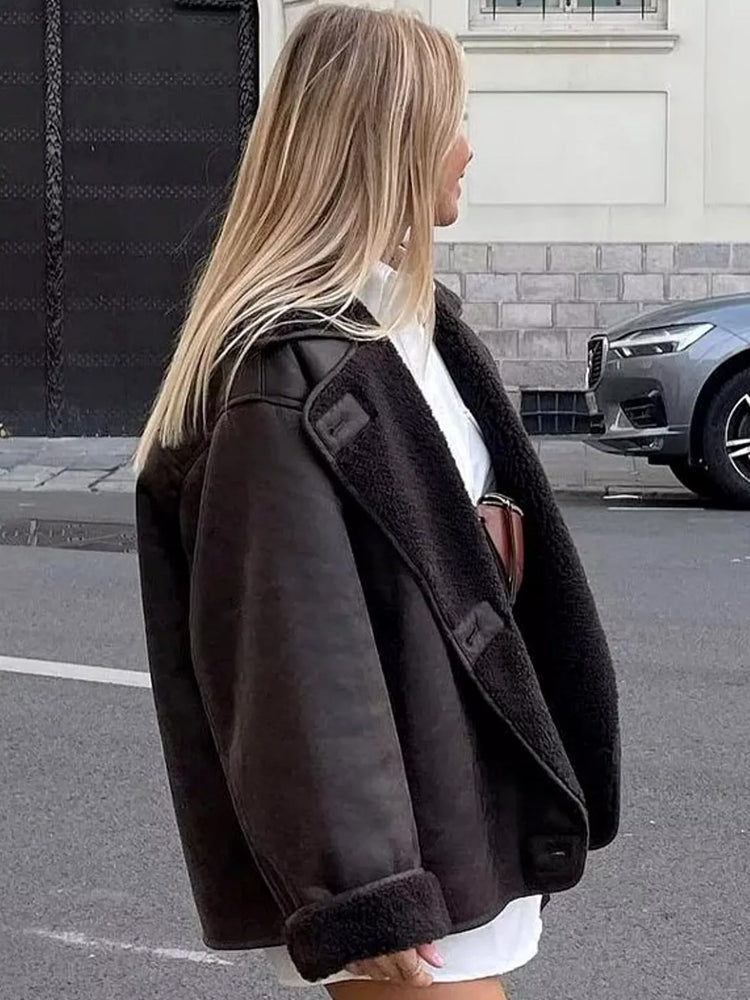Micas - oversized leren Dames Jas Met Bont