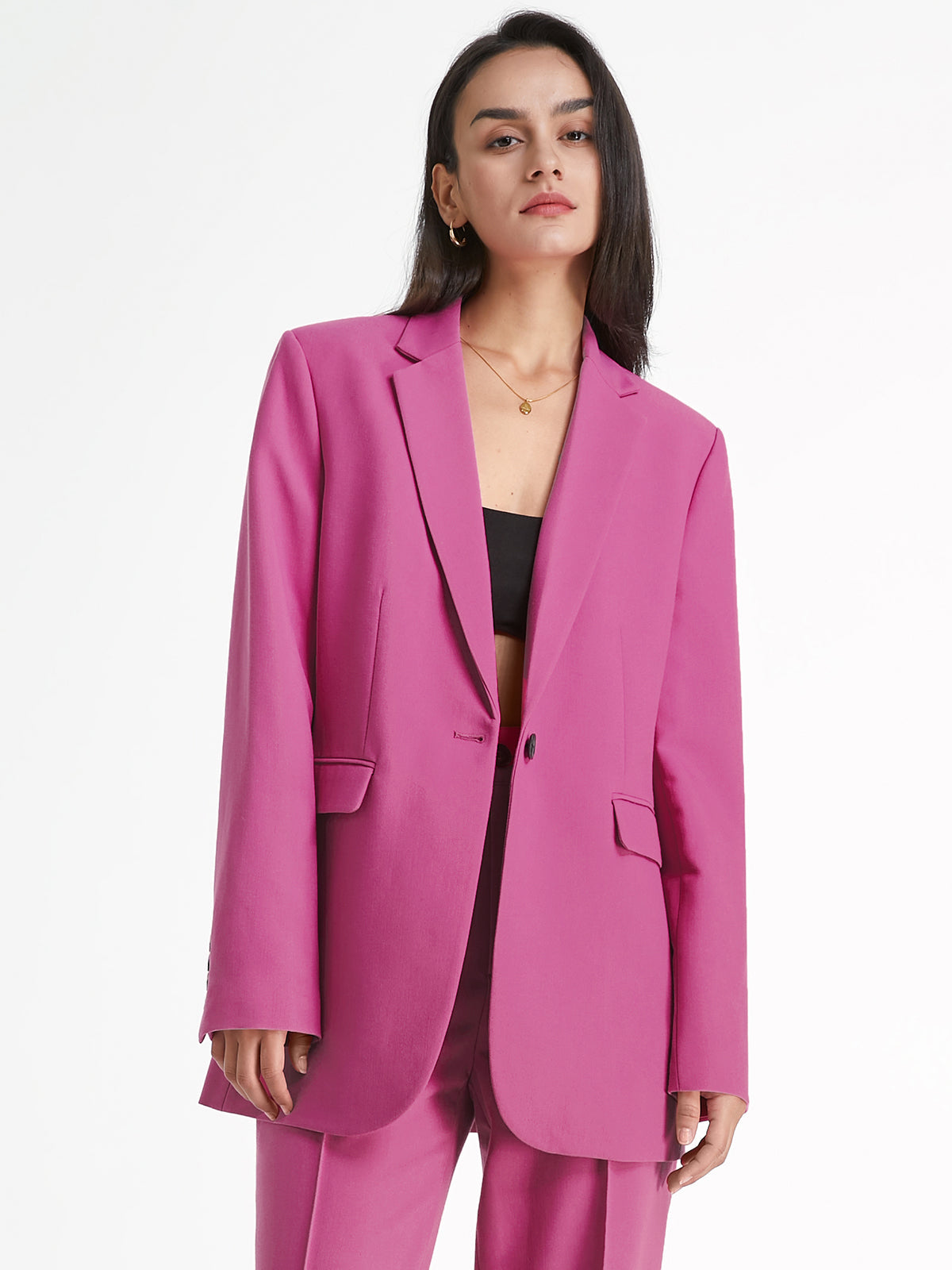 elegante dames blazer met knoop en diepe zakken chique comfortabel elegant damespak kantoorkleding