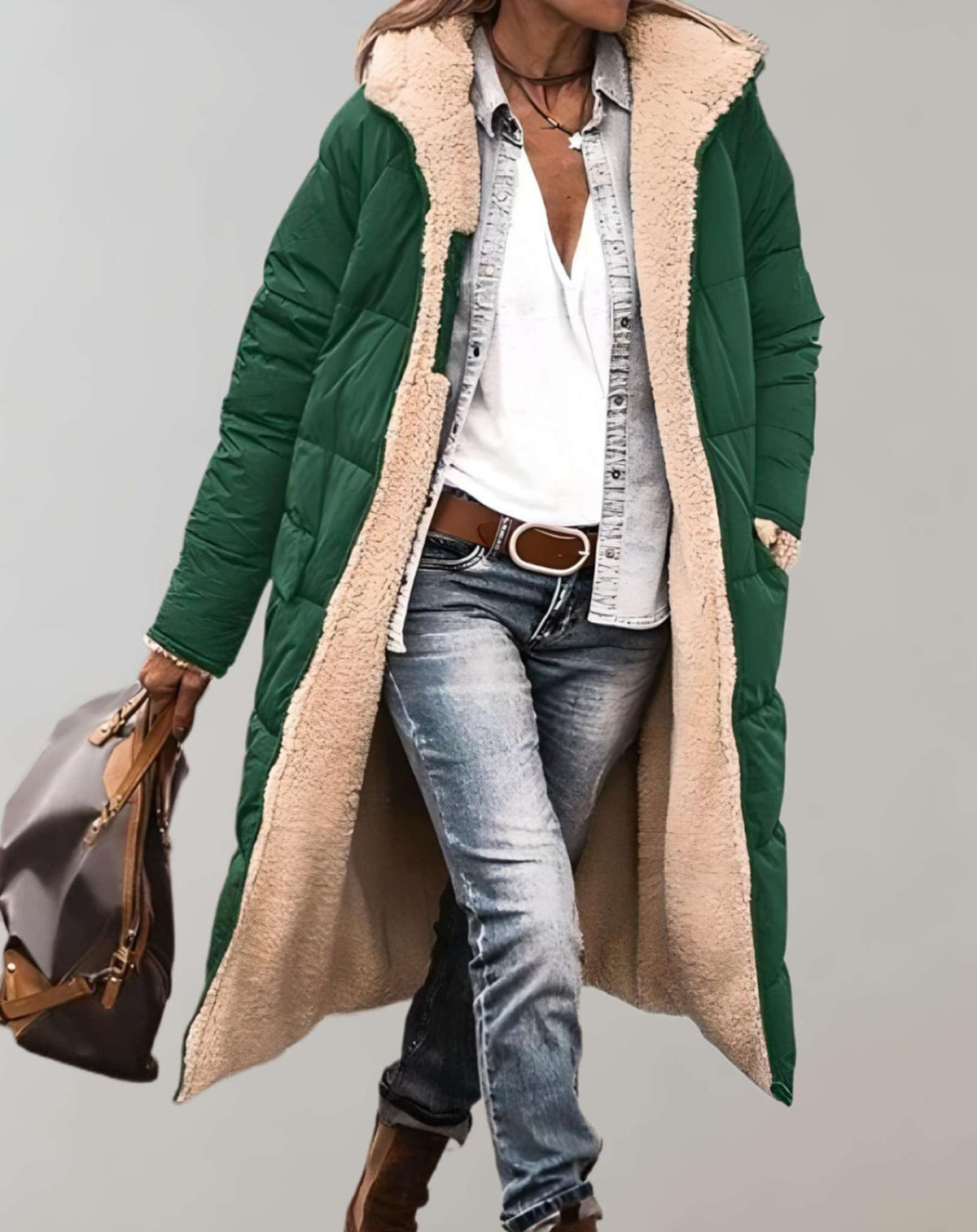Warme Wintertrenchcoat Met Fleecevoering Voor Dames