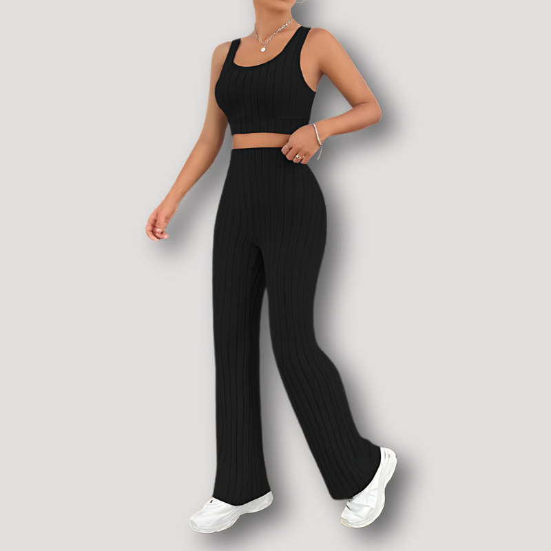 Geribde set met croptop en wijde broek voor dames
