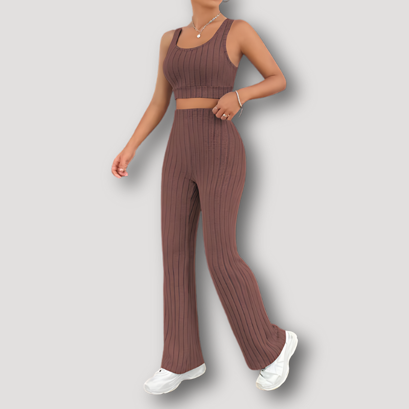 Geribde set met croptop en wijde broek voor dames