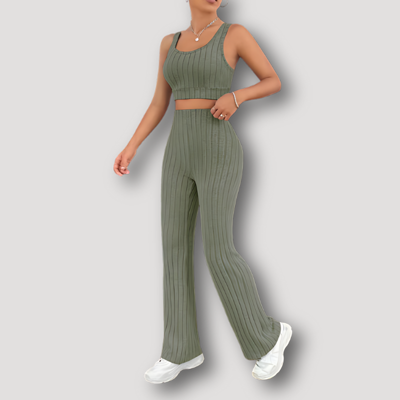 Geribde set met croptop en wijde broek voor dames