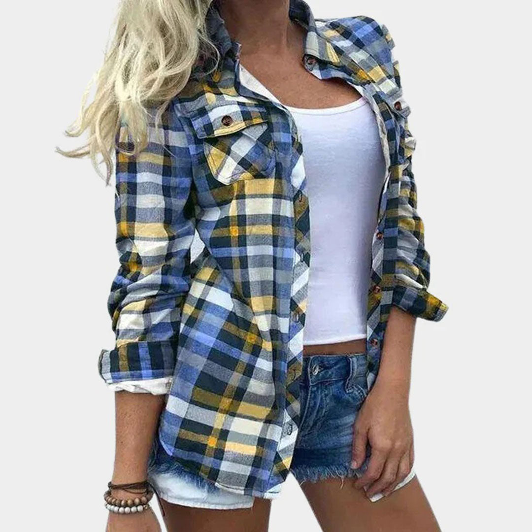Evi Casual damesblouse met geruit dessin