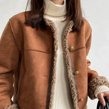 Warme faux fur motorjas voor dames