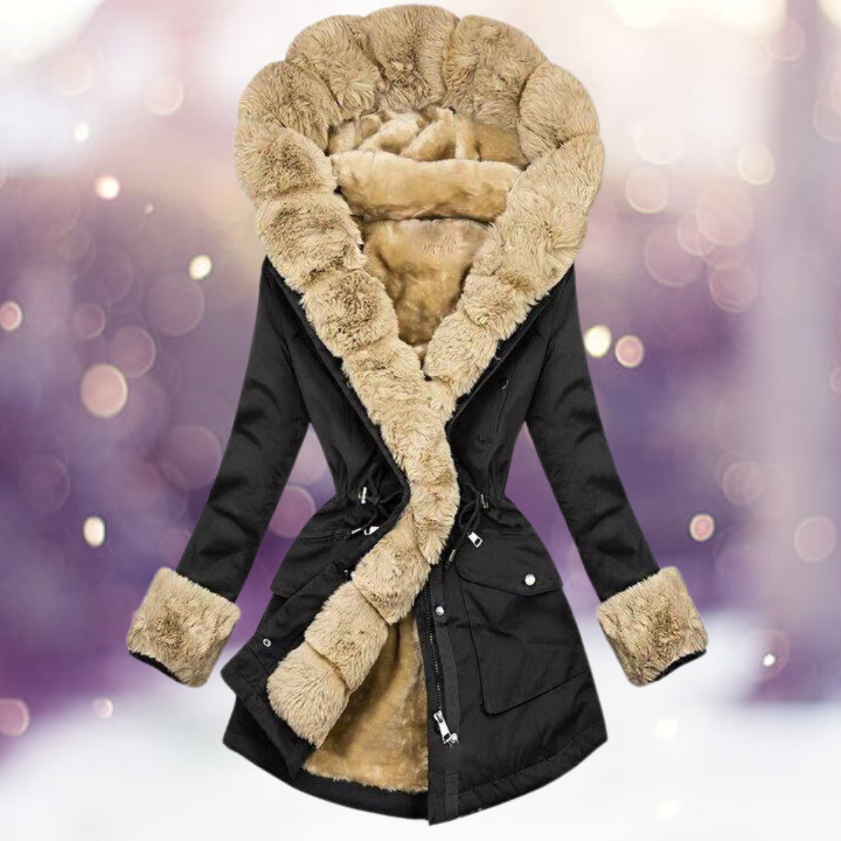 Dana - warme Winterjas Met Bontvoering Dames