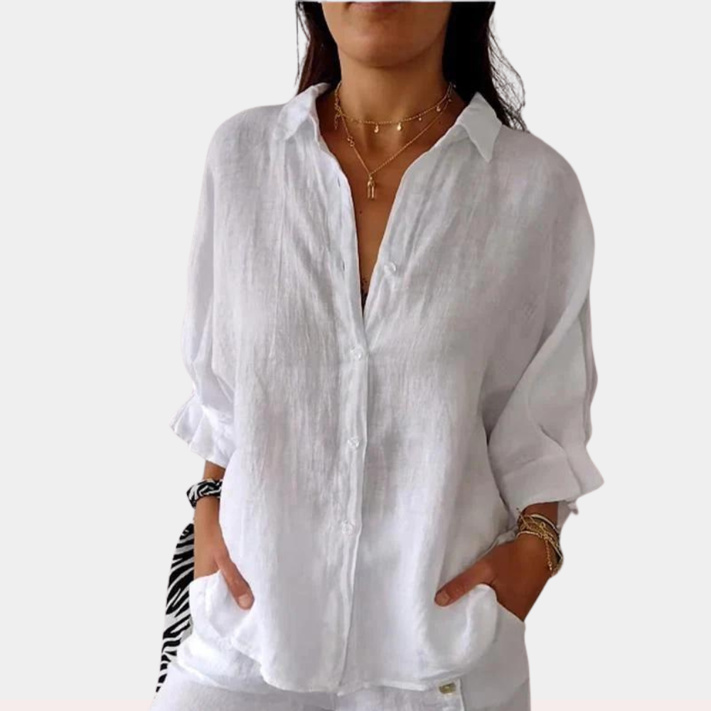 Linnenblouse met kraag en lace-up detail