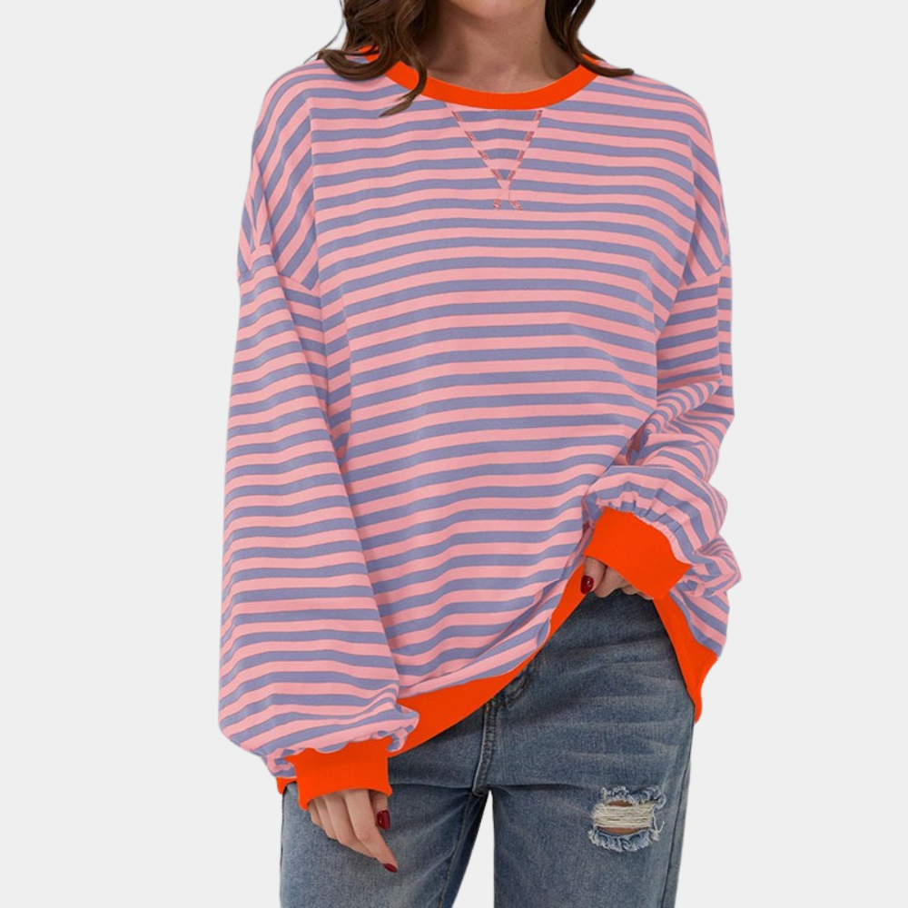 Aaliyah – Oversized Gestreept T-shirt met Lange Mouwen voor Dames