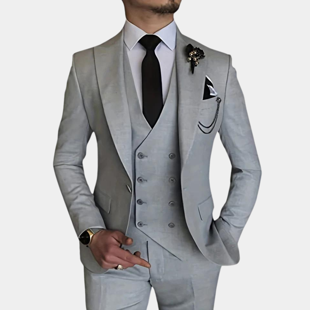 Grijs 3-delig herenpak met gilet, pantalon en blazer