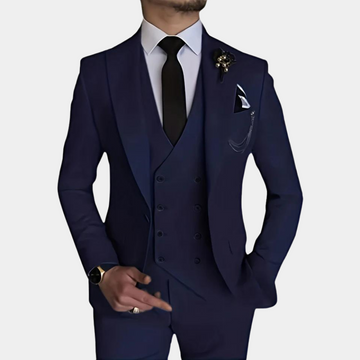 Blauw 3-delig herenpak met gilet, pantalon en blazer