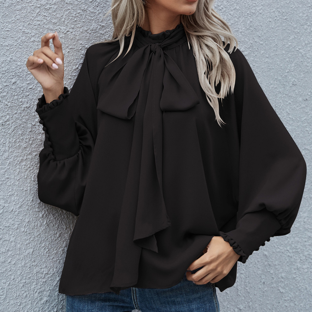 Isalie - Chiffon blouse met strik en pofmouwen