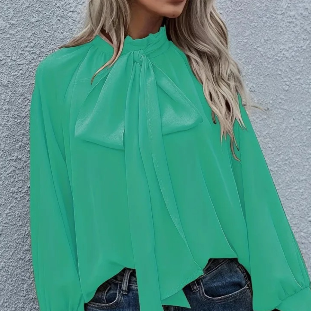 Isalie - Chiffon blouse met strik en pofmouwen