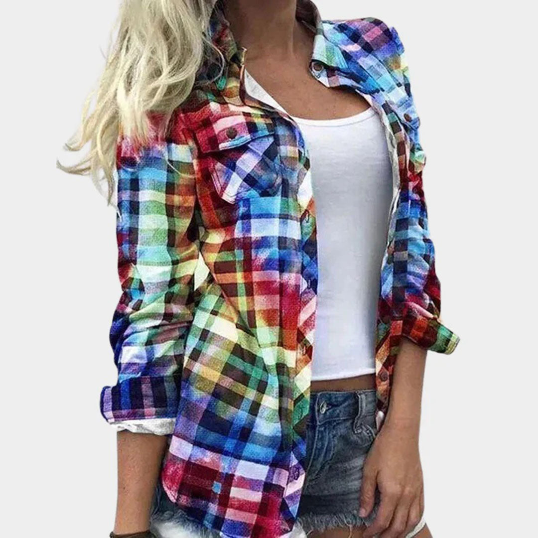 Evi Casual damesblouse met geruit dessin