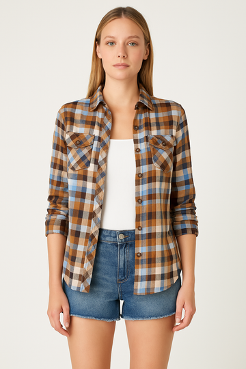 Evi Casual damesblouse met geruit dessin